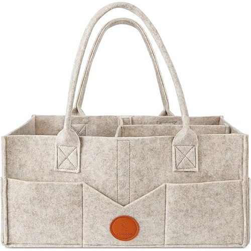 Maliton Diaper Caddy Organizer for Baby - Diaper Holder Organizer for Changing Table, Nursery Storage Bin Basket with Handle, 15" x 9" x 7" Felt Diaper Organizer Suitable for Indoor Outdoor (Khaki)