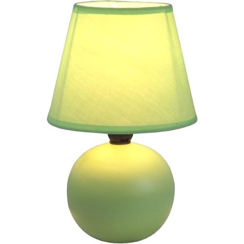 Simple Designs LT2008-GRN Mini Ceramic Globe Matching Fabric Shade Table Lamp, Green