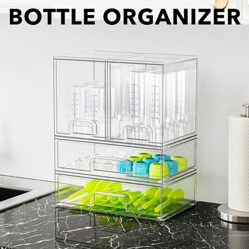 SpaceAid Bottle Storage Organizer Baby - Acrylic Bottles Station Organizer Container, Stackable Clear Drawers for Countertop, Vanity, Bathroom, Cabinet, Pantry Organization, 4 Pack, 2M2L, 14.4" H