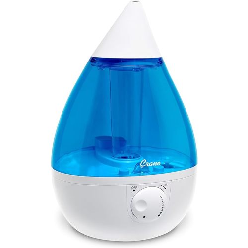 Crane Ultrasonic Cool Mist Humidifier for Bedroom, Baby Nursery, Kids Room, Plants, or Office, Large 1 Gallon Tank, Filter Optional, White
