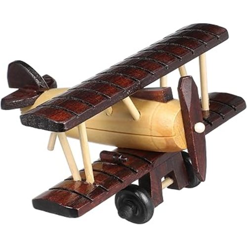 DECHOUS Wooden Vintage Airplane, Small Wooden Airplane Toy, Plane Decor Wooden Airplane Model Biplane Ornament Wood Plane Toy Nursery Decor for Kids Room Home Table Xmas, 6x5.5in