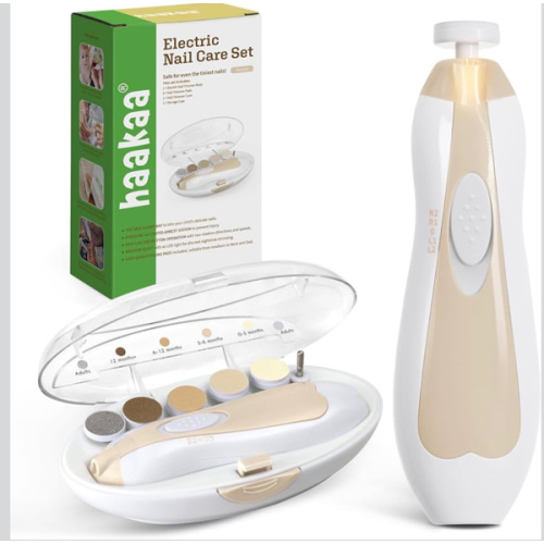 haakaa Baby Nail Care Electric Baby Nail File Kit with LED Light, Baby Nail Clippers for Newborn/Infants/Adults Toenails and Fingernails, 6 Replacement Heads & Storage Case, Acorn