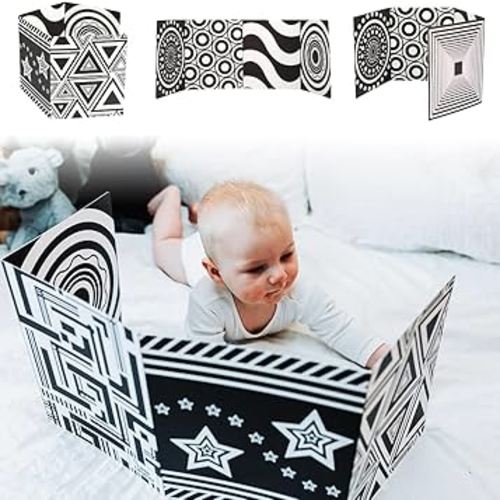 Black and White High Contrast Baby Sensory Fold Out Board, Baby Sensory Board is Made from Premium Quality Card Stocks for Newborn Babies