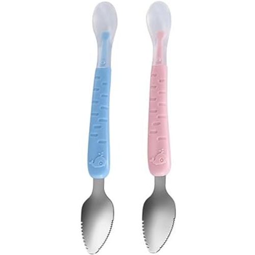 Serving Spoon Fruit Spoon Food Feeder: 2Pcs Double- headed Silicone Feeding Spoon Scraping Spoon Spoons for Ice Cream Spoon