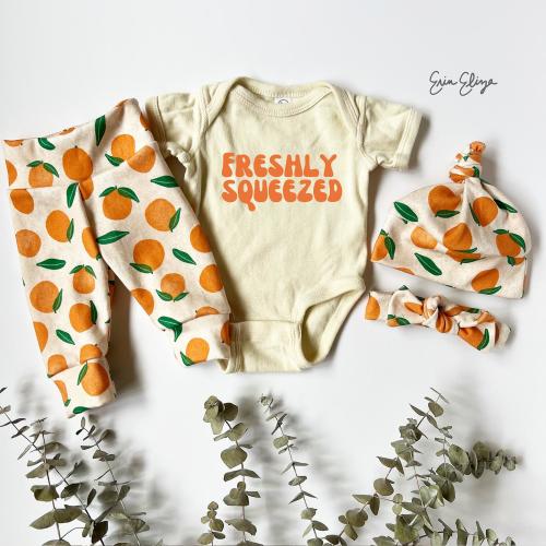 Freshly squeezed baby, Retro baby outfit, Gender neutral oranges, Clementine baby, Florida baby outfit