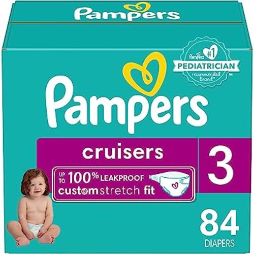 Pampers Cruisers Diapers - Size 3, 84 Count, Disposable Active Baby Diapers with Custom Stretch