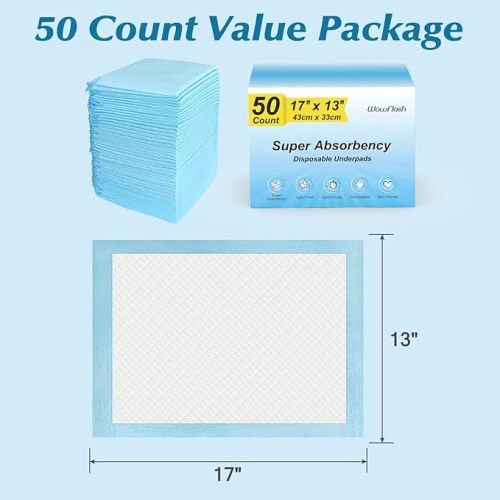 50 Count Super Absorbency Disposable Underpads, Leakproof Quick Drying Disposable Pads for Baby, Puppy and Adults, Disposable Changing Pads for Baby, Disposable Diaper Changing Pads, 17” x 13” - 50 Count 17" x 13"