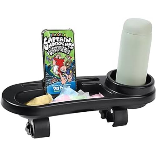 KEBE Stroller Snack Tray, 3 in 1 Universal Stroller Tray with Snack Cup Phone Holder Removable Stroller Accessory for Baby Toddler, Black