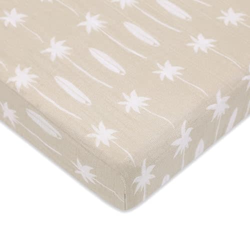 Babyletto 100% Organic Cotton Mini Crib Sheet, GOTS-Certified, Fitted 360°, Ultra-Soft and Breathable Muslin - Beach Bum