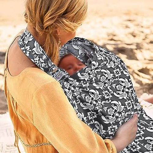 UHINOOS Nursing Cover for Mom Breastfeeding, Baby Privacy Nursing Covers Up Breathable Cotton with Ajustable Hoop for Mother (Grey)