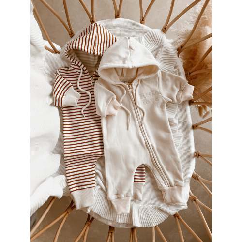 'Little Love' Hoodie Zip Romper (Caramel Stripe)
