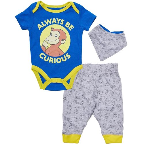 Happy Threads Curious George Baby Boys' Bodysuit Pants and Bandana Accessory 3 Piece Set