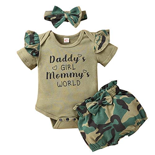 Catpapa Newborn Baby Girl Romper Jumpsuit Bodysuit +Pants Shorts+Headband Outfit Set