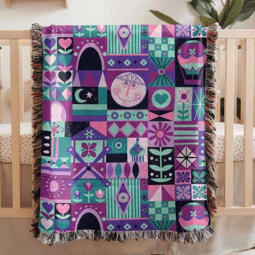 Retro Disney It’s A Small World Woven Blanket, Mary Blair Inspired Mid Century Nursery Throw, Woven Blanke Decor, Disneyland Gift
