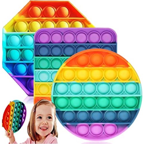 Push Pop Bubble Fidget Sensory Toys Autistic Children Silicone Bubble Popper Toy Stress Relief for Adults and Kids Autism Bubble Pop Toy Anti Anxiety Rainbow Popper Special Needs 3 Pack