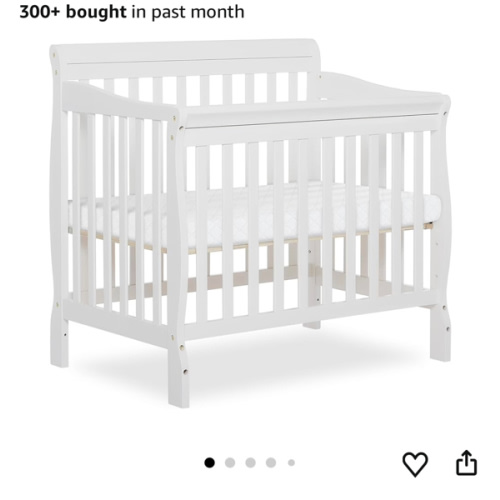 Dream On Me Aden 4-in-1 Convertible Mini Baby Crib in White, GreenGuard Gold & JPMA, Sustainable Pinewood, Non-Toxic Finish, 3 Mattress Heights, Converts to Mini Day & Twin-Size Bed