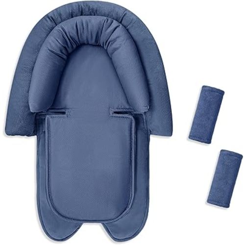 SWESEN Infant Car Seat Insert & Strap Covers, Car Seat Head Support for Baby Girls, 2 in 1 Breathable Air Mesh Car Seat Insert for Newborns, Double-Sided Reversible, for Infants Aged 0-12 (Navy Blue)