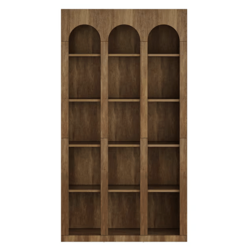 Eulas 71 in. Tall Vintage Brown Wood 5-Shelf Bookcase, Arched Bookshelf Freestanding Display Shelf for Home Office