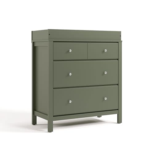 Storkcraft Horizon 3 Drawer Chest with Changing Topper (Olive) – GREENGUARD Gold Certified, 3 Drawer Dresser, Nursery Dresser Drawer Organizer