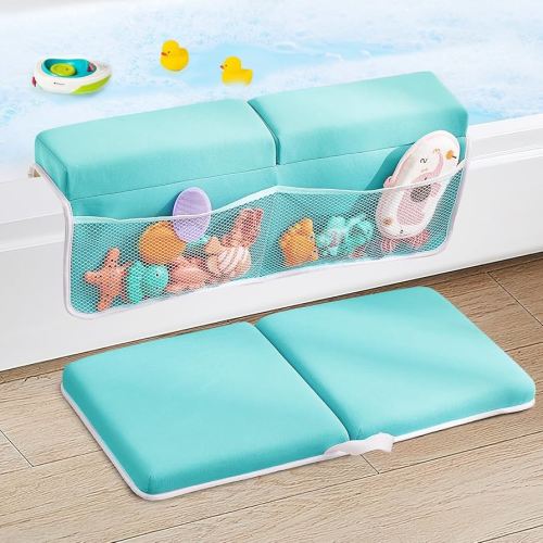 Baby Bath Kneeler and Elbow Rest Pad Set,Bath Kneeling Pad Thick Soft Quick Dry Bathtub Mat for Bathing Time,Baby Essentials Memory Foam with Toys Organizer Gifts for Parents,Green