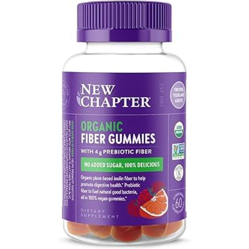 New Chapter Organic Fiber Gummies for Adults & Kids (Age 4+), Plant-Based Prebiotic Fiber for Digestive Health, Vegan, Non-GMO, USDA Organic, Gluten Free, Citrus-Berry Flavored, 60 ct
