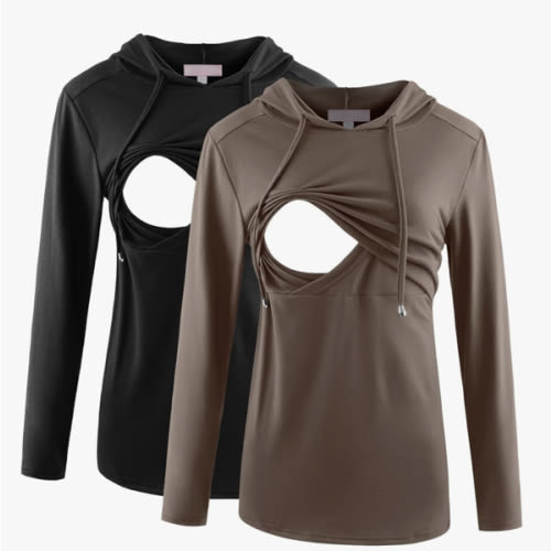 Bhome Nursing Shirt Long Sleeves Hoodie Breastfeeding Top Sweatshirt