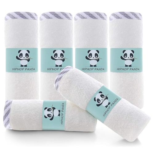 HIPHOP PANDA Baby Washcloths, Rayon Made from Bamboo - 2 Layer Ultra Soft Absorbent Newborn Bath Face Towel - Reusable Baby Wipes for Delicate Skin - Gray Stripe, 6 Pack