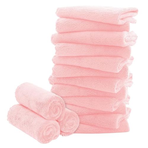 16 Pack Baby Washcloths - Luxury Coral Fleece - Extra Absorbent and Soft Wash Clothes for Newborns, Infants and Toddlers - Suitable for Sensitive Skin and New Born - Baby Shower - Pink,10x10 Inch