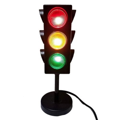 Kicko 11-Inch Traffic Lights Lamp with Base - 4-Mode Color Changing Stop Light Lamp for Kids’ Bedroom, Party Decoration or Playroom - Battery or USB Powered Mini Lighting - Ideal Traffic Light Decor