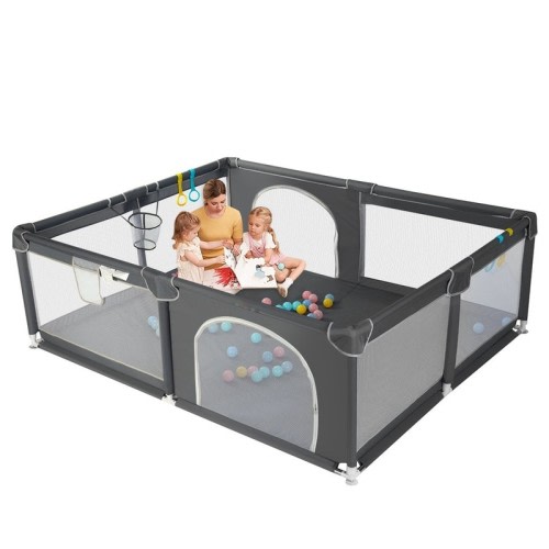 Infant 79"x79" 4-Panel Baby Playpen Spacious & Secure Foldable Playard Grey