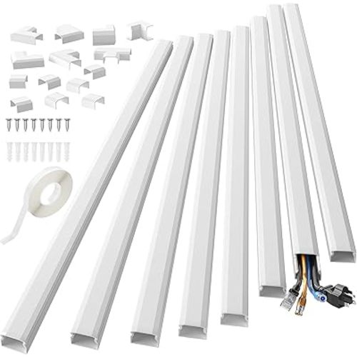 Yecaye 125in Cord Hider, Large Cord Covers for Wires on Wall, Cable Management Kit for Mount TVs, Wire Hider Cable Concealer for Home Office, W1.18in H0.6in, White