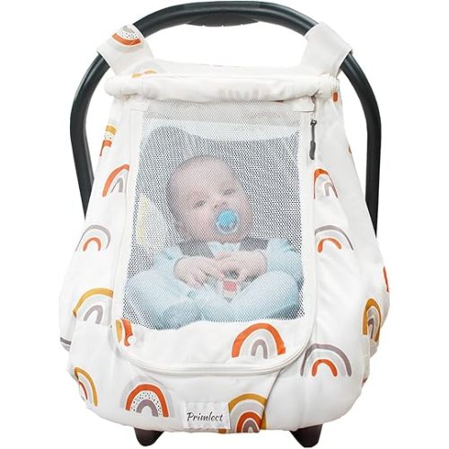Primlect 3-in-1 Car Seat Cover Baby, Breathable Peekaboo Sunshade and Mosquito Net, Universal Fit Infant Car Seat, Stretchy Canopy with Portable Storage Bag, Soft and Lightweight