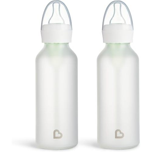 Munchkin Bond Silicone Coated Glass Baby Bottles - Anti-Colic Feeding System with Natural Feel Nipples, 8 Ounce, 2 Pack, White