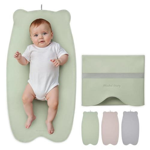 Blissful Diary Vegan Leather Portable Changing Pad, Wipeable & Waterproof Baby Change Mat in Diaper Bag, Travel Essential & Registry Gift, Light Green