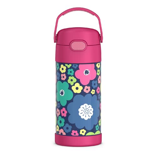 THERMOS FUNTAINER Water Bottle with Straw - 12 Ounce - Kids Stainless Steel Vacuum Insulated Water Bottle with Lid, Mod Flowers