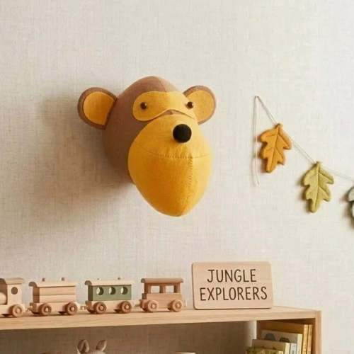 Handmade Felt Monkey Wall Decor - Adorable 3D Safari Animal Head