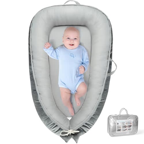 BBWOO Baby Lounger - Baby Lounger for Newborn 0-24 Months, Breathable & Soft Cotton and Velvet Cover Co Sleeping Baby Nest, Baby Essentials & Shower Gifts, Portable Infant Lounger for Home and Travel