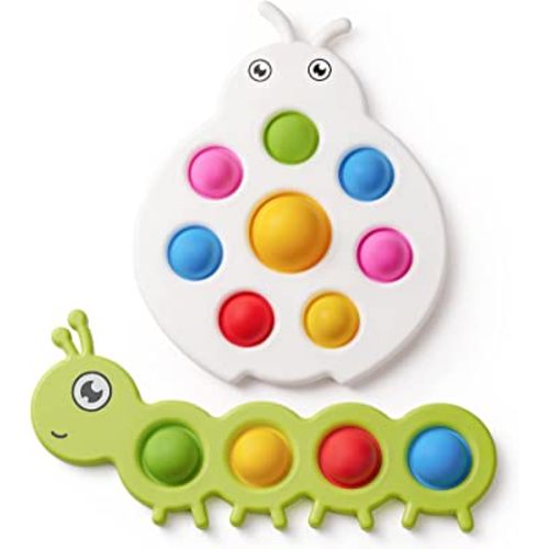 LiKee Fidget Popper Sensory Baby Toys for 10+ Months, Montessori Busy Toy for 1 2 3 Year Old Toddlers Push and Popping Bubbles Fine Motor Skill, Travel Toys for Kids Ages 1-3 Stress Relief (2 Pieces)