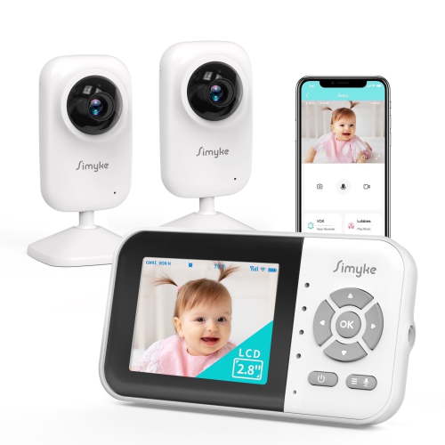 Simyke Upgrade Video Baby Monitor with 2 Cameras and Audio 2.8" LCD Screen, Night Vision, APP, 2 Way Talk, 1200ft Long Range, Feeding Clock, Temperature Detection, Portable Wireless Baby Cam Home Use