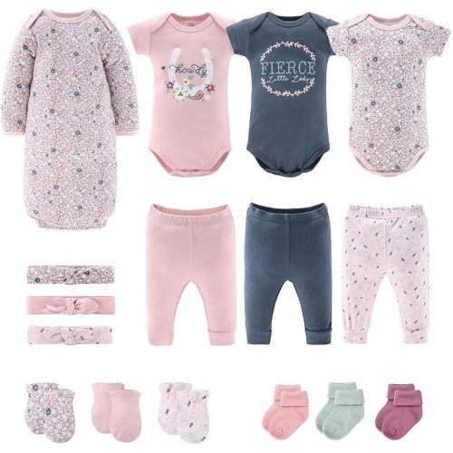 The Peanutshell Baby Layette Gift Set for Girls - 16 Piece New Born Girl Gift Set, Baby Clothes, 0-9 Months - Prairie Floral
