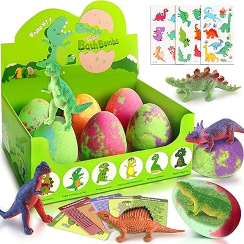 Bath Bombs for Kids with Surprise Toys Inside, XXL Dinosaur Toys Bath Bomb Eggs Gift Set, Bath Gifts for Boys 3 4 5 6 7 8 9 Year, Gentle and Kid Safe Bath Fizzy, Birthday Gifts for Kids