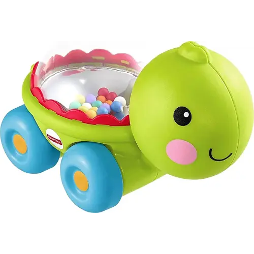 Fisher-Price Baby Crawling Toy Poppity Pop Turtle Push-Along Vehicle with Ball Popping Sounds for Infants Ages 6+ Months