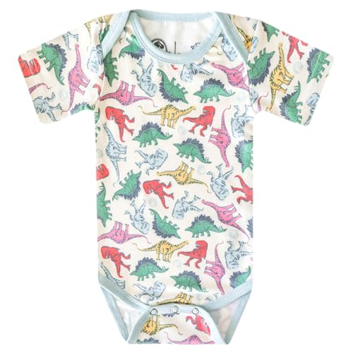 Copper Pearl Short Sleeve Bodysuit Baby: Ultra Soft Bodysuits for Newborns and Infants - Stylish, Comfortable, Overlap Shoulders, Premium Knit Fabric - Dinosaurs of Jurassic Park, 0-3 Months