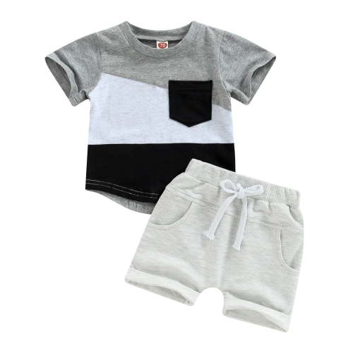 HUCOAE Baby Boy Outfits Summer Boys Size 2T Clothes Toddler Baby Boy Short Sleeve Shirt & Casual Shorts Set Summer Outfits Clothes Grey 12-18 Months