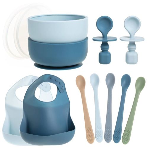 Baby Feeding Set – Silicone Bib, Bowl & Spoons For Self-feeding, First Stage Baby Must-haves, Gum-friendly, Bpa-free, Easy To Clean