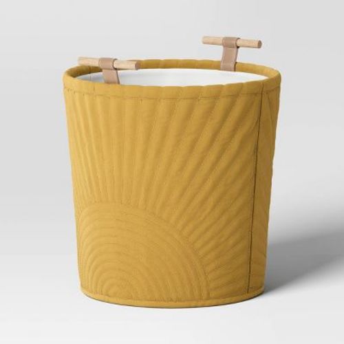 Large Quilted Kids' Storage Basket Yellow - Pillowfort™: Polyester Canvas Toy Bin With Handles, Contemporary Style