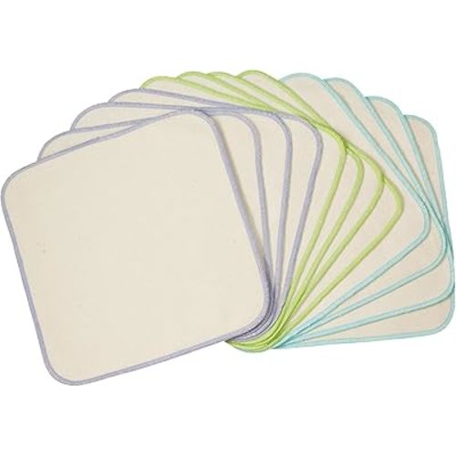 OsoCozy Organic Flannel Cloth Baby Wipes - Reusable & Washable Saves Money. 100% Unbleached Organic Cotton. Colorful Stitching. 9 x 9 Inches Each and 12 Per Package
