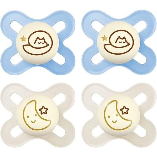 MAM Original Start Night Baby Pacifiers, Binky for 0-3 Months, BPA-Free Silicone Nipple, Easy to Clean, Best for Newborn Babies, Developed with Medical Experts, 4 Count Binkies with Sterilizer Case