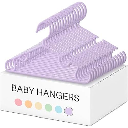 Hsei 60 Pack Kids Nursery Hangers Plastic Baby Hangers Heavy Duty Toddler Hanger for Pants, Coat, Skirts, Closet, Nursery Decor (Purple)