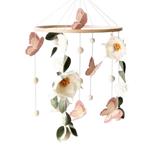 Floral Baby Mobile Nursery Decor Felt Flowers Butterflies Baby Mobile for Crib Boys Girls Boho Style Neutral Baby Gift Hanging for Nursery Decor Accessories